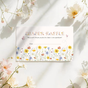 Vilda blommor Färgglad Baby Shower Blöja Lotteri Tilläggskort