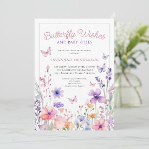 Vilda blommor Fjäril Önskar Babyfirande Inbjudningar