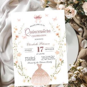 Vilda blommor Fjärilar Klänning Slöja Quinceanera Inbjudningar