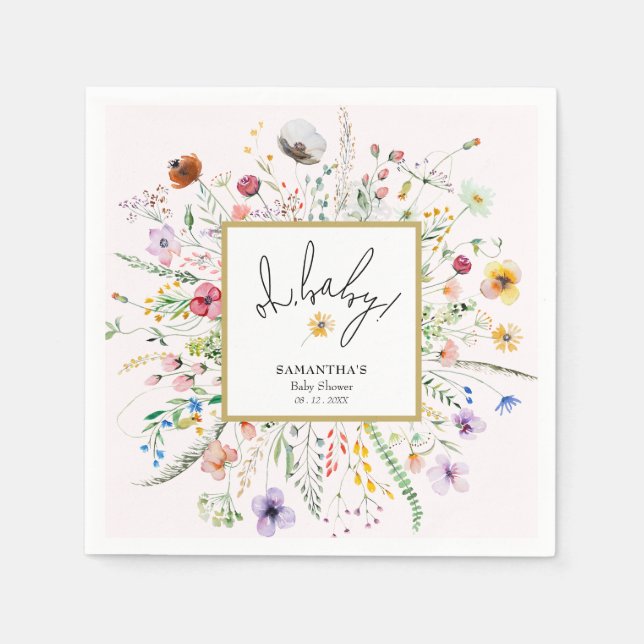 Vilda Blommor Flick Baby Shower Rosa Pappersservett (Framsidan)