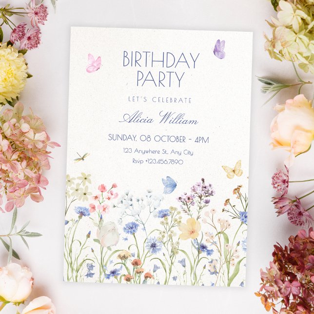 Vilda blommor födelsedag inbjudningar (Skapare uppladdad)