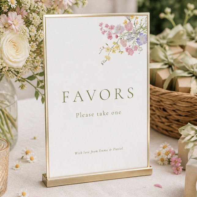 Vilda blommor Förmånliga Bröllopsbordsskylt  (Wildflowers Favors Wedding Tabletop Sign)