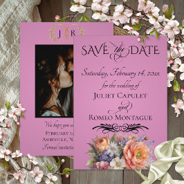 Vilda blommor, Foto & bladmonogram - Rosapink Spara Datumet