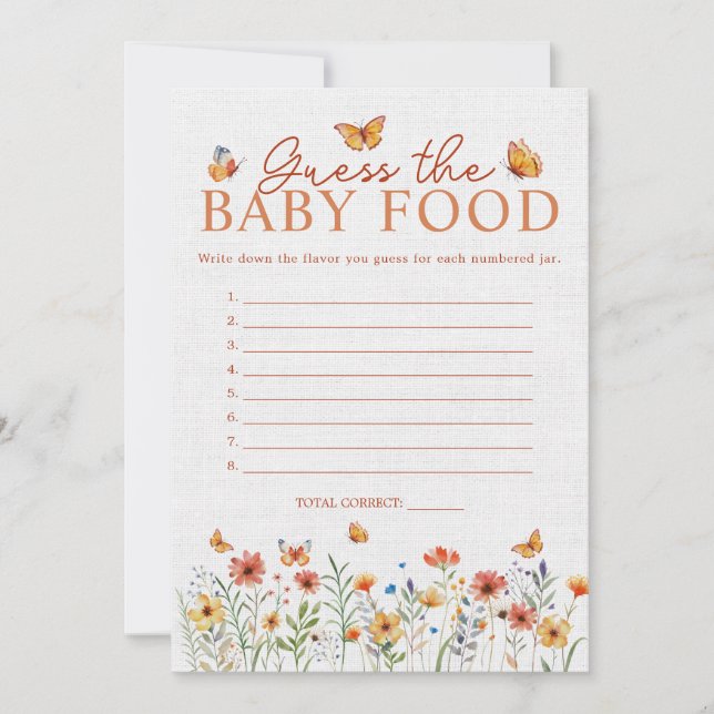 Vilda blommor Gissa barnmat Baby Shower Spelkort Inbjudningar (Framsida)