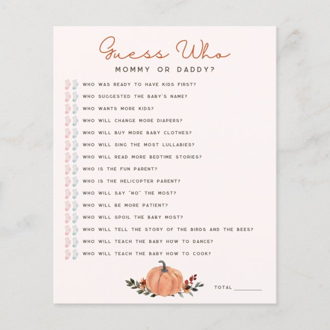 Vilda blommor Gissa vem baby shower-spel (Framsida)