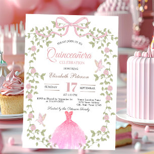 Vilda blommor Glitter Klänning Rosa Slöja Quincean Inbjudningar