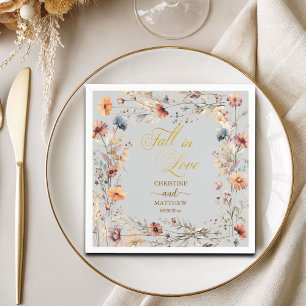 Vilda blommor Guld 'Förälska dig' Elegant bröllop Pappersservett