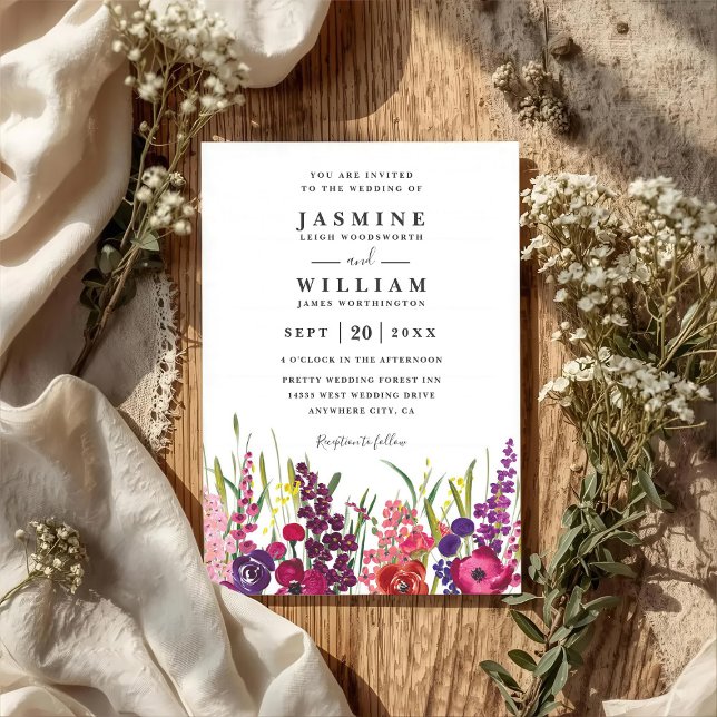 Vilda blommor Handmålad Blommig QR-kod Bröllop Inbjudningar (Skapare uppladdad)