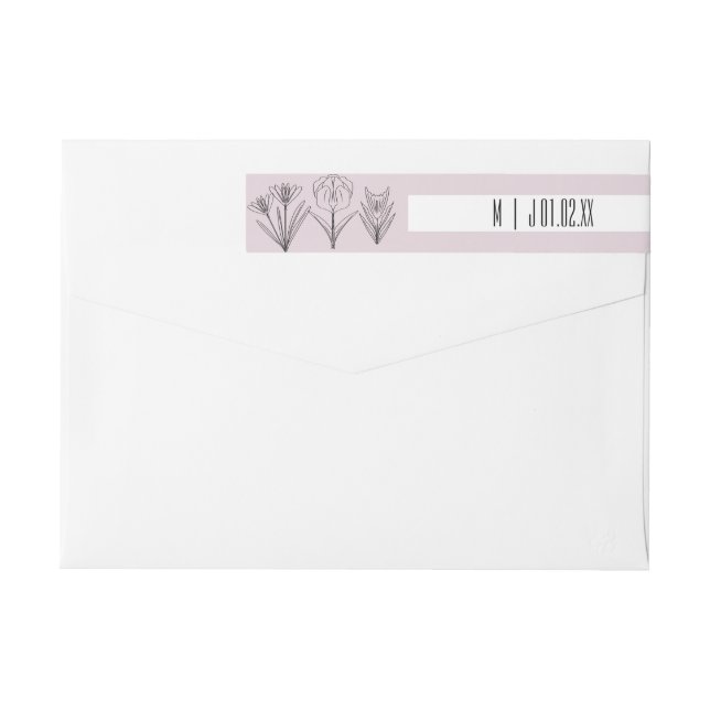 Vilda blommor Handritad Linjekonst Brölloppslogoty Etikettband (Baksidan)