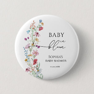 Vilda blommor i blom Baby Shower Knapp