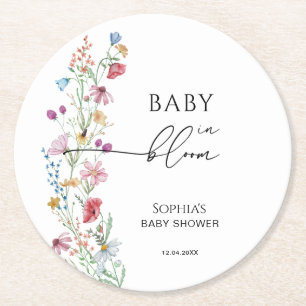 Vilda blommor i blom Baby Shower Underlägg Papper Rund