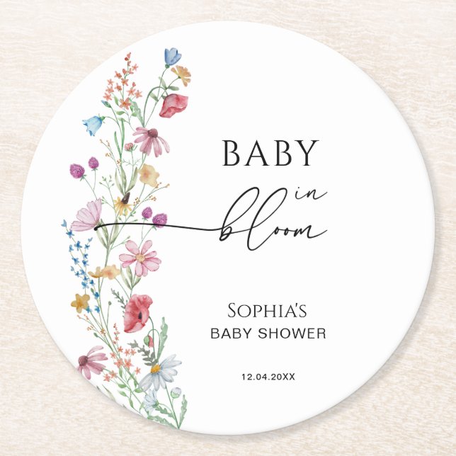 Vilda blommor i blom Baby Shower Underlägg Papper Rund (Framsidan)
