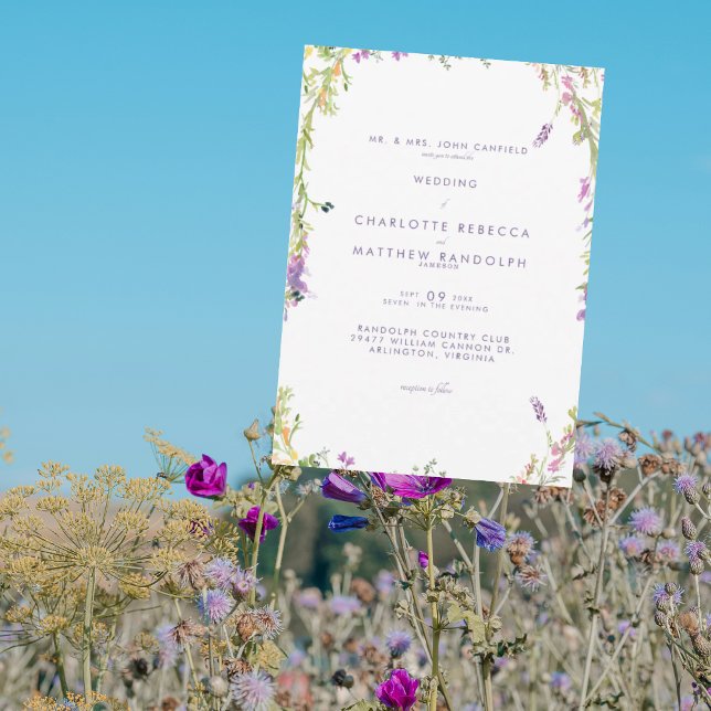 Vilda blommor i blom Lavendel Bröllopsinbjudan Inbjudningar (Skapare uppladdad)