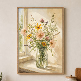 Vilda blommor i en burk Vattenfärgposter Poster