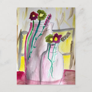 Vilda blommor i vas abstrakt konst vykort