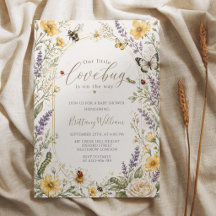 Vilda Blommor Insekter Akvarell Baby Shower