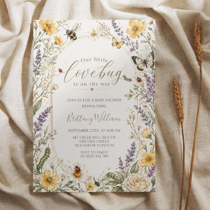 Vilda Blommor Insekter Akvarell Baby Shower Inbjudningar