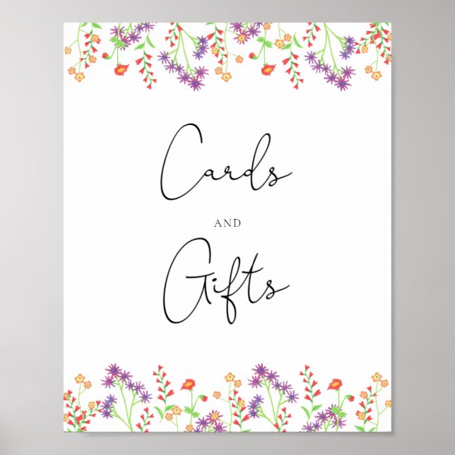 Vilda blommor kort och presenter baby shower poster (Framsidan)