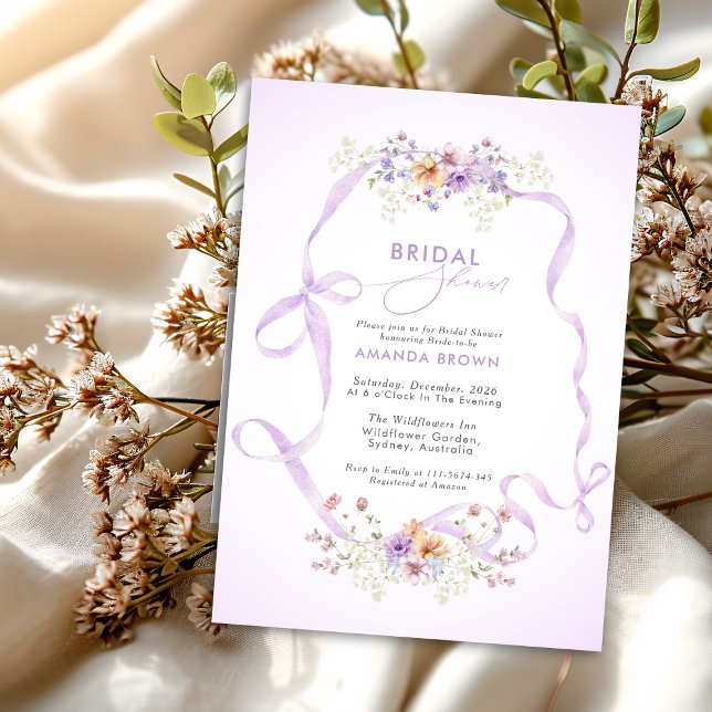 Vilda blommor Lila slinga Kärlek i knopp Bröllopsd Inbjudningar (Skapare uppladdad)