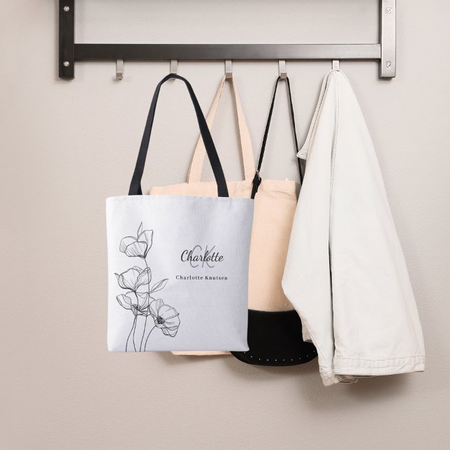 Vilda blommor linje konst enkel monogramnamn tygkasse (Skapare uppladdad)