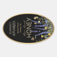 Vilda blommor Lokal Rå Honung Etikett Bie Svart Gu