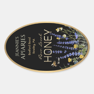 Vilda blommor Lokal Rå Honung Etikett Bie Svart Gu