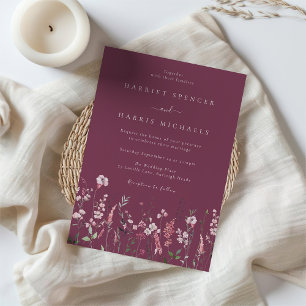 Vilda blommor Mauve & Damrosbröllop Inbjudningar