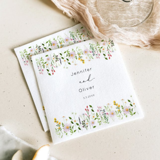 Vilda blommor Minimalistisk Elegant Bröllopsskrift Pappersservett (Skapare uppladdad)