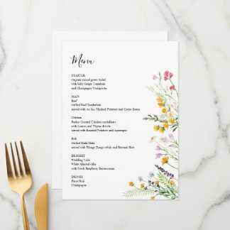 Vilda blommor modern meny kort monogram på baksida