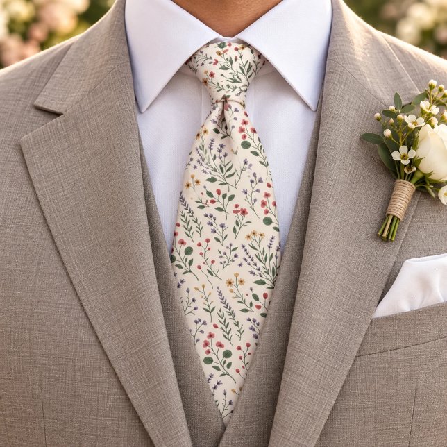 Vilda Blommor Mönster Kräm Bakgrund Slips (Skapare uppladdad)