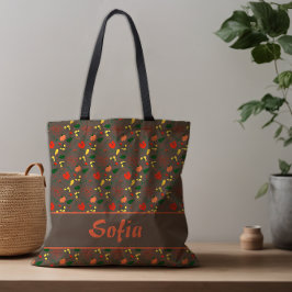 Vilda blommor mönster poppy brun tygkasse