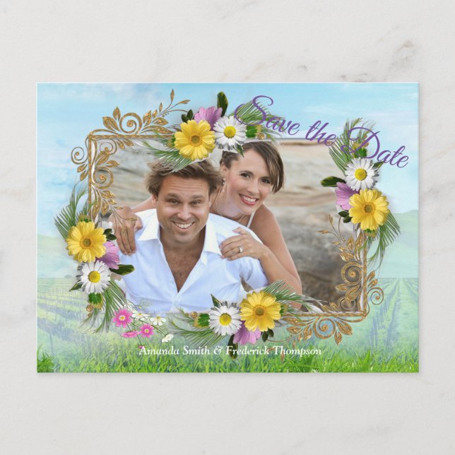 Vilda blommor mot en blå himmel meddelande vykort (Framsida)