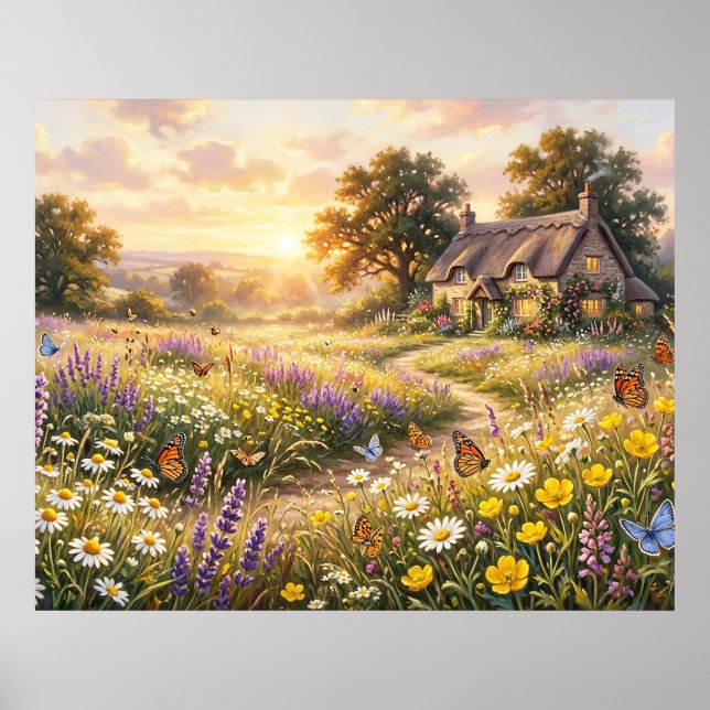 Vilda blommor och en söt stuga poster (Framsidan)