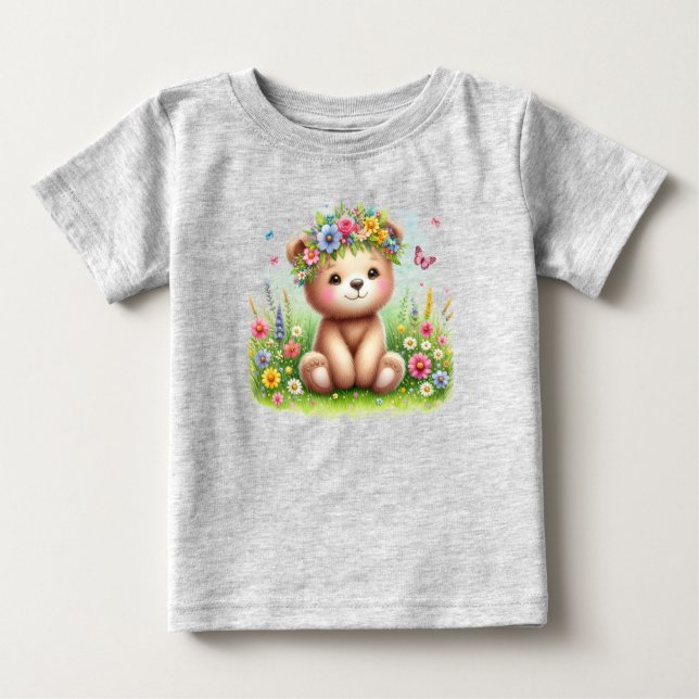 Vilda blommor och fjärilar Beary söta  T Shirt (Framsida)
