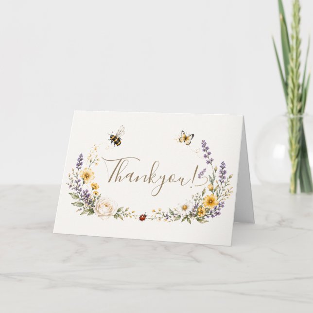 Vilda blommor och Lovebug Baby Shower-fest Tack Kort (Framsida)