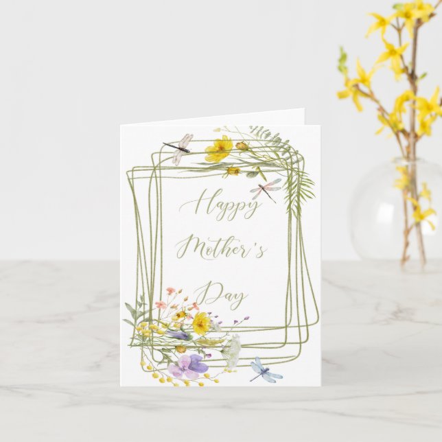 Vilda blommor och trollsländor Mors dag Kort (Gul blomma)