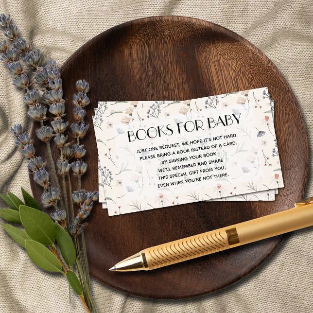 Vilda blommor på Elfenbens Baby Bok Begäran Tilläggskort (Wildflowers on Ivory Books for Baby Baby Shower Enclosure Cards)