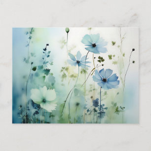 Vilda blommor på en mjuk blå akvarell vykort