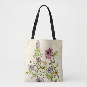 Vilda blommor på en toteväska tygkasse