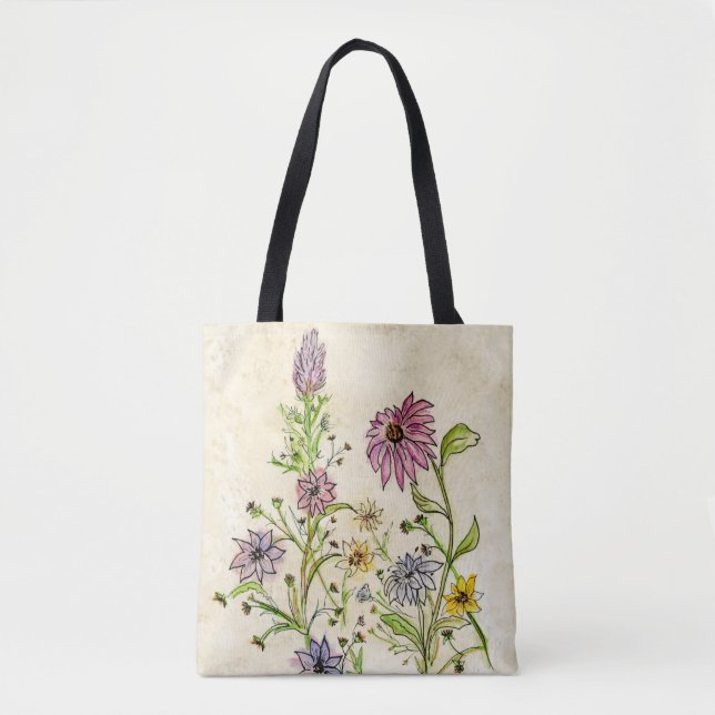 Vilda blommor på en toteväska tygkasse (Framsida)