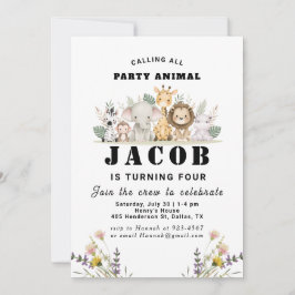 Vilda blommor Party Animal Barnkalas Inbjudningar
