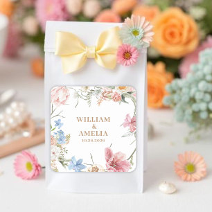 Vilda blommor Pastell Blommig Trädgårdsfest Bröllo Fyrkantigt Klistermärke