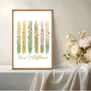 Vilda blommor Penseldrag Vattenfärg Grön Guld  Poster