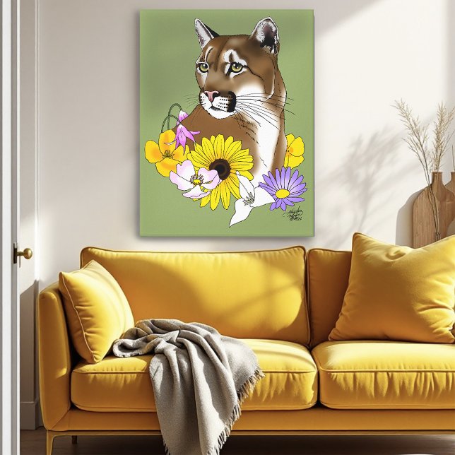 Vilda blommor Puma Bergslejon Kougar  Canvastryck (Skapare uppladdad)