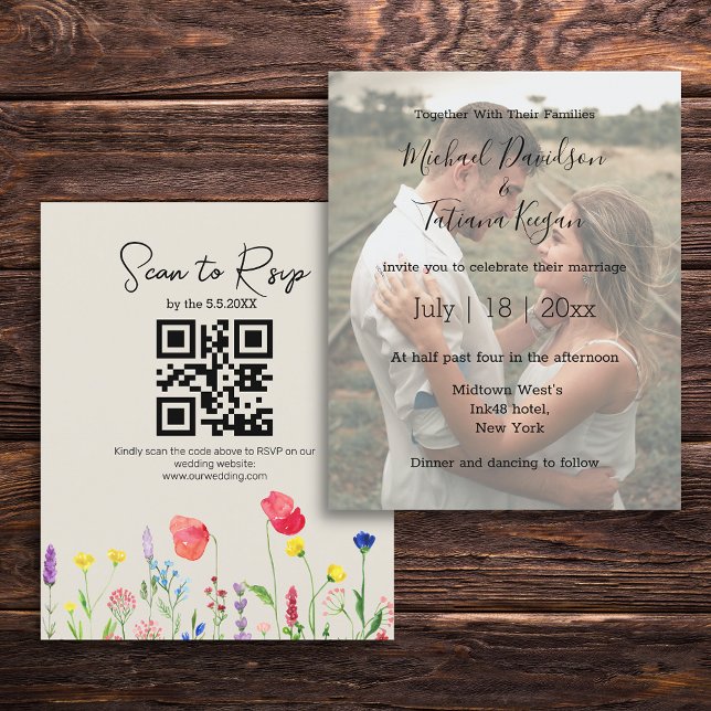 vilda blommor qr-kod rsvp foto bröllopsinbjudan (Skapare uppladdad)