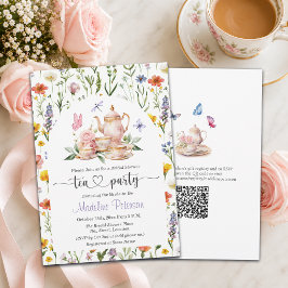 Vilda blommor QR-kod Tea Party Bröllopsdusch  Inbjudningar