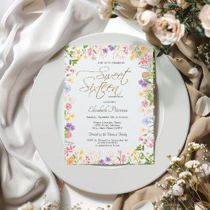 Vilda blommor ramascherar din foto Sweet 16-inbjud Inbjudningar