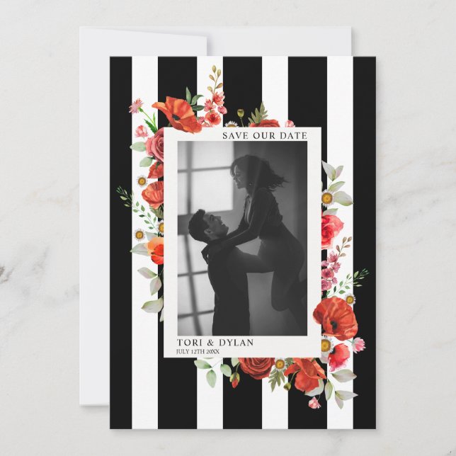 Vilda blommor Rand Bröllopsfoto Spara Datumet (Framsida)