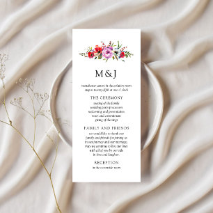 Vilda blommor & Romantik Bröllopsprogramkort Program