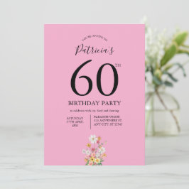 Vilda blommor Rosa 60-årsdag Inbjudningar
